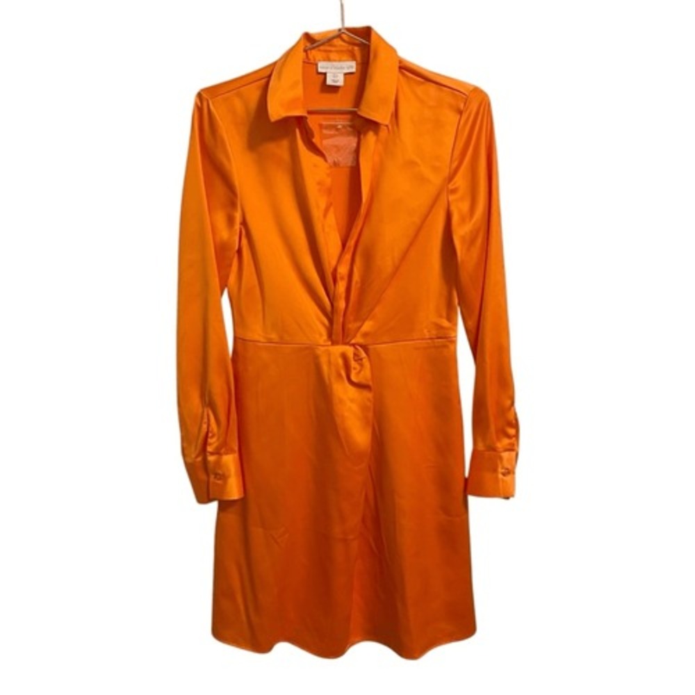 House of Harlow 1960 Orange Satin Twist Front Long Sleeve Mini Dress Small